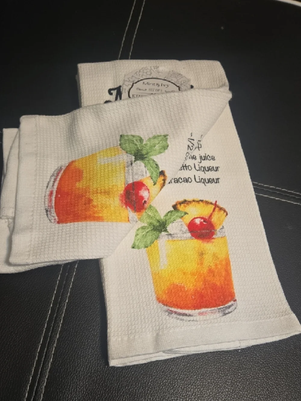 Mai Tai Cocktail Kitchen Towel - White with Yellow and Orange Print